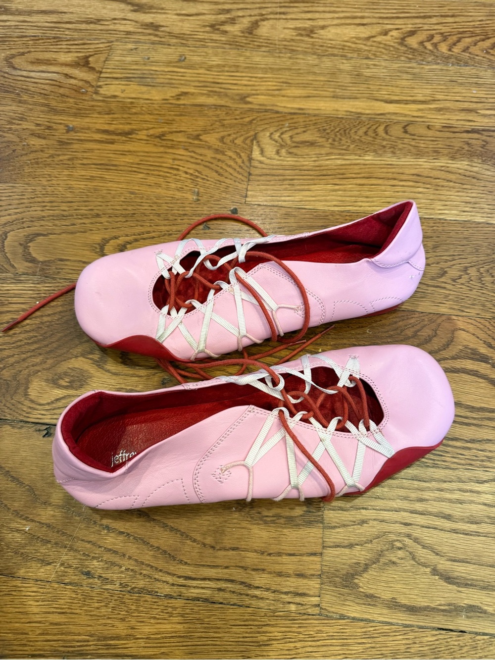 Jeffrey Campbell Pink and Red MVP Lace-Up Ballet Flats - Picture 2 of 5